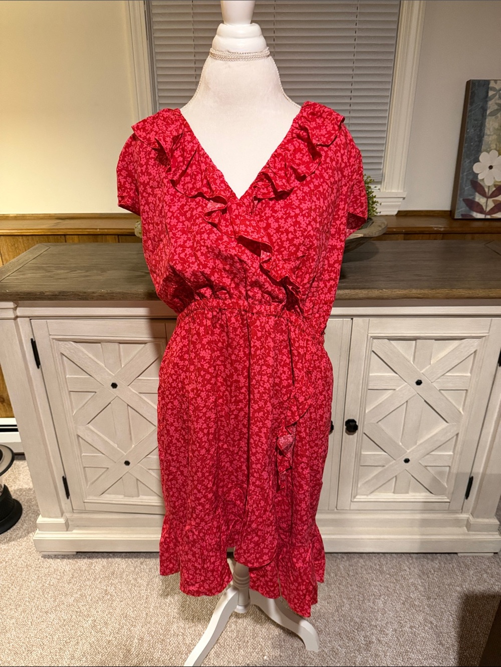 J. Crew Red Floral Ruffle Mini Dress